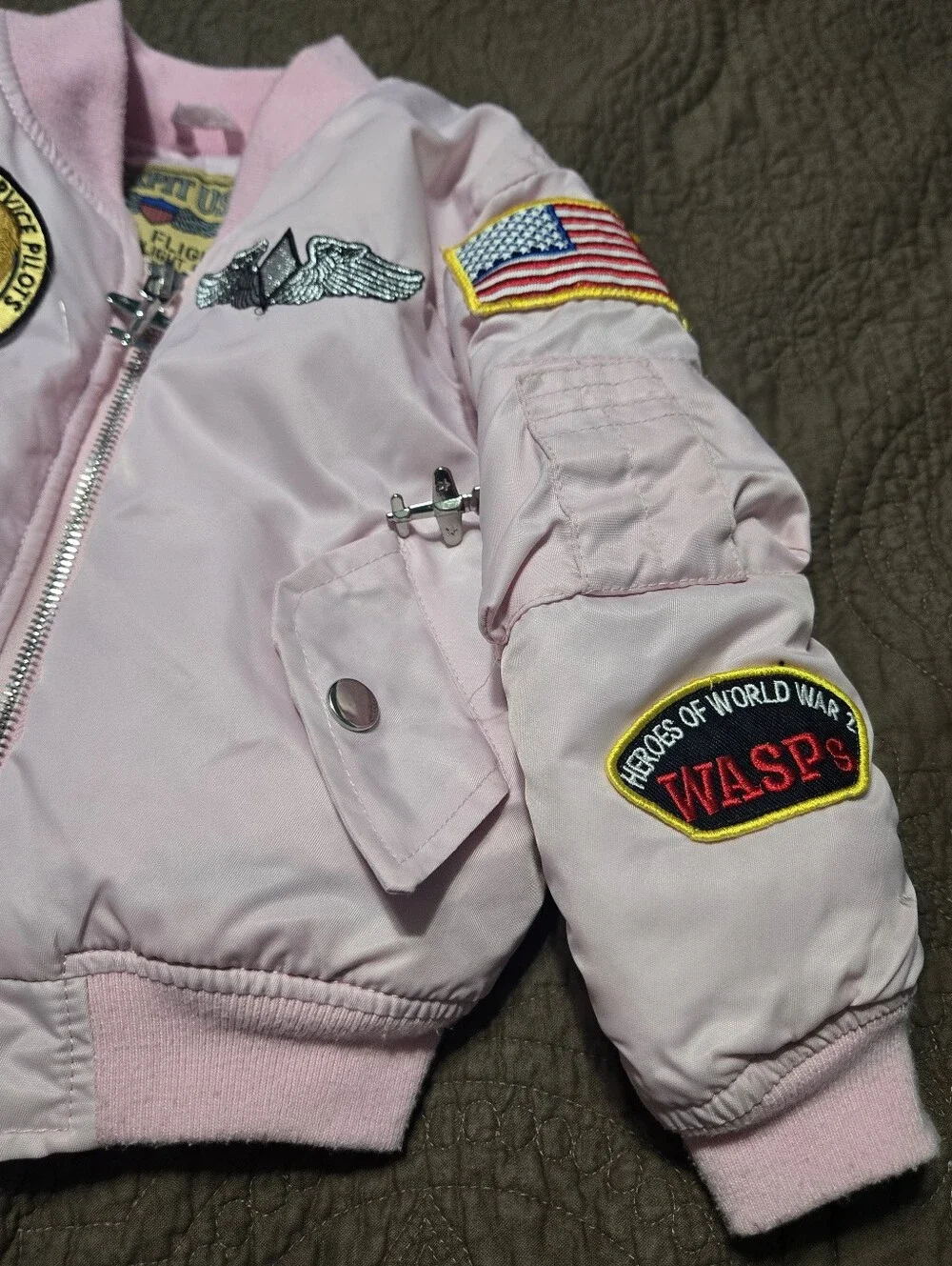 Pink Pilot Aviator Jacket Coat, Fly Girls We Served Too, toddler kids S 2T